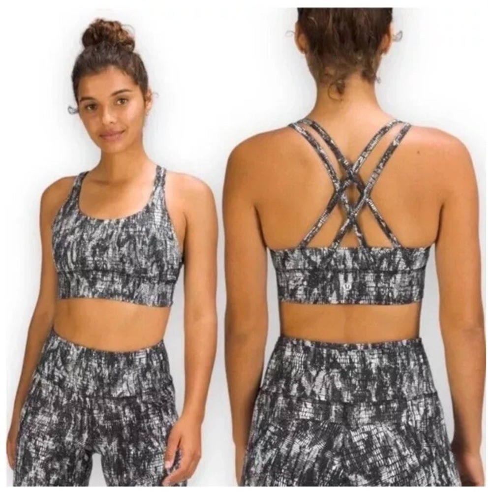 lululemon Energy Longline Bra Color: Lino Slide Alpine White Black - Size 4 EUc